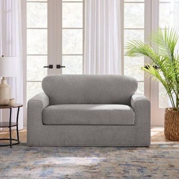 Sure Fit -  2pc 73" Wide Cedar Stretch Textured Loves Gray - Picture 1 of 4